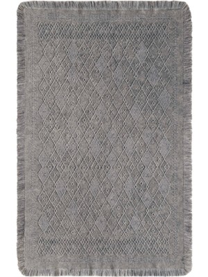 Antique Prm Grey - Dört Tarafı Saçaklı Pamuklu Yıkanabilir Kilim  Yazlık Dekoratif Hediye