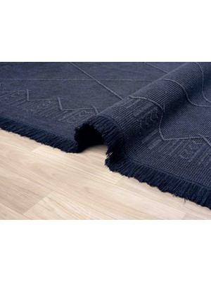 Antique Mnc Dark Blue - Dört Tarafı Saçaklı Pamuklu Yıkanabilir Kilim  Yazlık Dekoratif Hediye