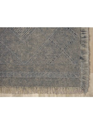 Antique Spt Stone - Dört Tarafı Saçaklı Pamuklu Yıkanabilir Kilim  Yazlık Dekoratif Hediye