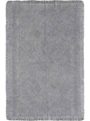 Antique Spt Grey - Dört Tarafı Saçaklı Pamuklu Yıkanabilir Kilim  Yazlık Dekoratif Hediye