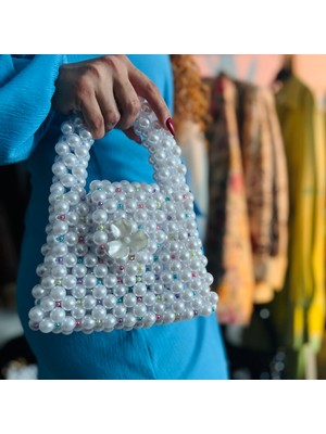 Luminoso Bags And More Mini Renkli Boncuk Detaylı Inci Boncuk Çanta ZİNCİRSİZ