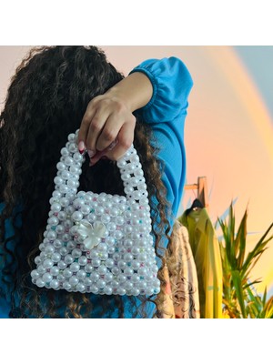 Luminoso Bags And More Mini Renkli Boncuk Detaylı Inci Boncuk Çanta ZİNCİRSİZ