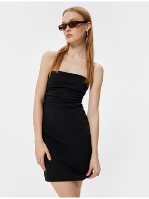 Koton Mini Elbise Straplez Yaka Kolsuz Slim Fit Drapeli