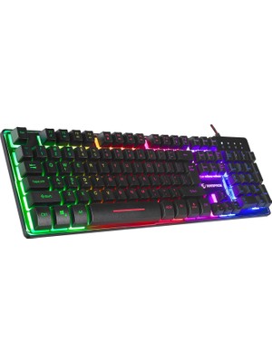 Rampage Titan K9 Siyah USB Gökkuşağı Renkli Aydınlatmalı Us Layout Standart Gaming Oyuncu Klavyesi