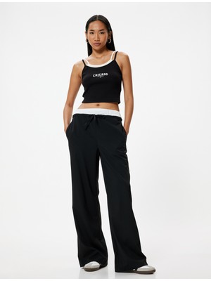 Koton Askılı Çift Yaka Üst Crop Baskılı Fitilli Pamuklu Skinny Fit