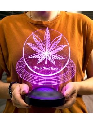 Sevgi Lambası Mucize Bitki Kenevir Li 3D LED Lamba, Kişiye Özel Hediye, Cannabis Sativa Desenli Dekoratif Masa Lambası, Gece Lambası