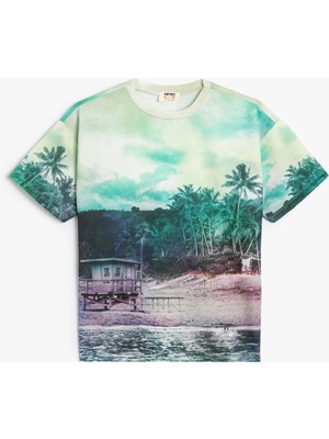 Koton Tişört Fotoğraf Baskılı Bisiklet Yaka Kısa Kollu