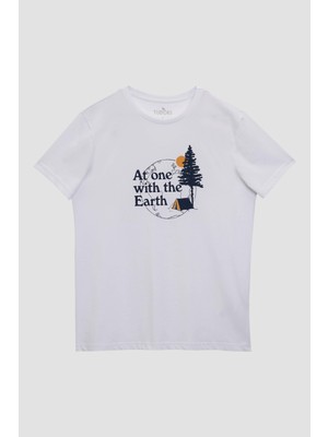 Tudors Erkek Slim Fit Dar Kesim %100 Pamuk Yumuşak Dokulu Baskılı Beyaz Bisiklet Yaka Tişört