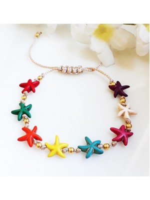 BijuStore Karışık Renk Deniz Yıldızı Kadın Ayarlanabilir Asansör Kilit Halhal