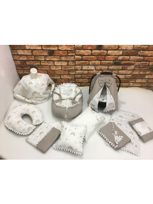 Buse Baby Home Kahverengi Çok Amaçlı Babynest , Puset Örtüsü ve Minderi , Alt Açma ve Battaniye, Nevresim Takımı 15'li Set