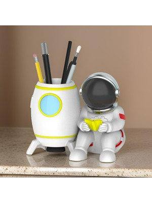 3D Layer Craft Astronot Kalemlik 13 cm Masaüstü Dekoru Tekli Renkli Tasarım Figür
