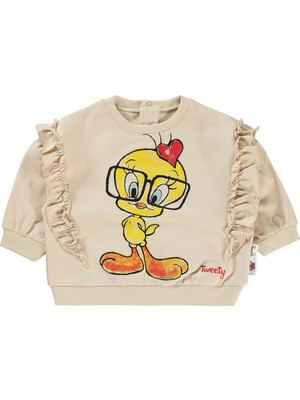 Tweety Kız Bebek Sweatshirt 6-18 Ay Taş Rengi