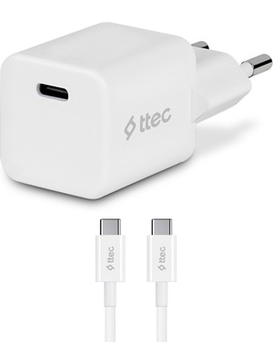 Ttec Smartcharger 20W Pd Seyahat Hızlı Şarj Aleti + Usb-C - Usb-C 3A Kablo Beyaz