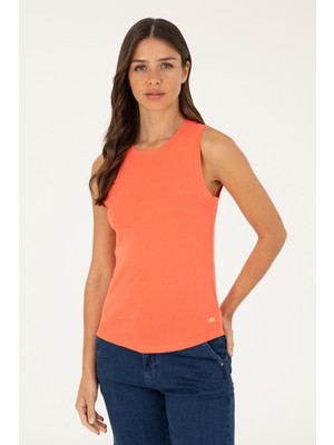 U.S. Polo Assn. Kadın Nar Çiçeği Bisiklet Yaka Kolsuz Basic Tişört 50280072-VR039