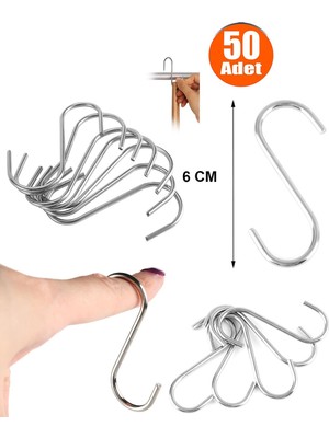 Mediterian 6 cm Metal S Kanca, 50 adet, dayanıklı ve kullanışlı, 2 yıl garanti, TR menşei