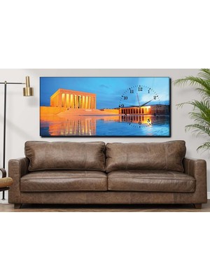 Marpanya Anıtkabir Modern Saatli Yatay Cam Duvar Tablo 110X50 cm Kırılmaz Temperli Cam YSYV001