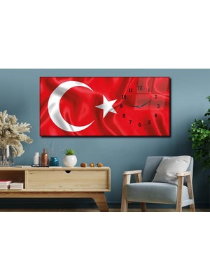 Marpanya Yatay Yandan Saatli Vatan Temalı Cam Tablo YSYV005