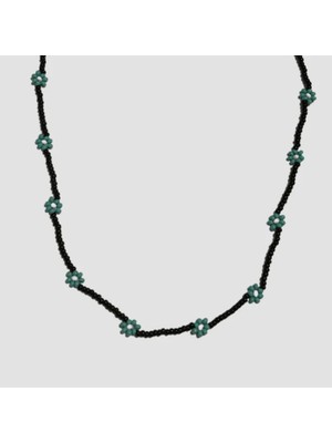 Uretti - Tuğba 6667 El Yapımı Papatyalı Kum Boncuk Kolye - Turkuaz