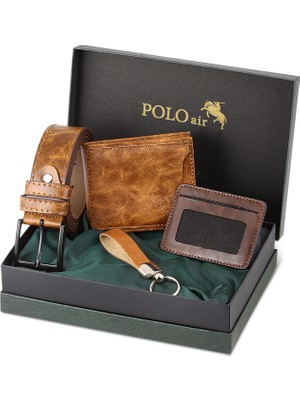 Polo Air Kutulu Erkek Kemer Cüzdan Kartlık Anahtarlık Seti Hm-08
