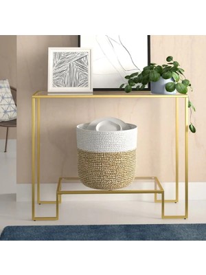 Tino Furniture Brooklyn Gold Metal Cam Raflı Dresuar Konsol