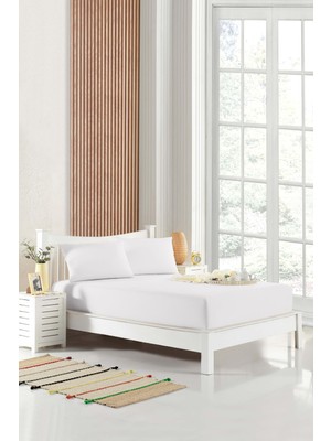 Homenup 140X200 Çift Kişilik Lastikli Çarşaf Takımı 63 Tel  Pamuklu Beyaz