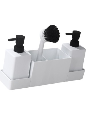 Yaci Shop Siyah Stil Lavabo Tezgah Sıvı El Sabunu Dispenseri Depolama Tepsisi ile Süngerler Scrubbers Sigara Slk Caddy Organizatör Pompa Şişesi (Yurt Dışından)