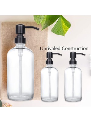 Yaci Shop Bir Stil 500 ml ml Kalın Şeffaf Cam Kavanoz Sabunluk Etiketleri ile Paslanmaz Çelik Şampuan Pompası Esansiyel Yağı Losyon Sabun Şişesi (Yurt Dışından)