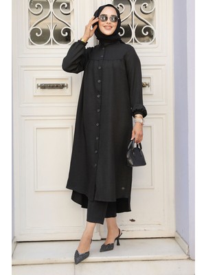 Neva Style Düğmeli Siyah Tesettür Tunik 5642S