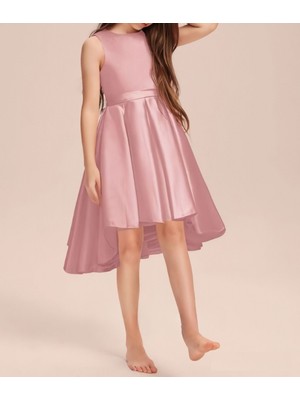 Nsm Kız Çocuk Pudra Zarif Kısa Asimetrik Elbise Doğum Günü Balo Mezuniyet Elbise