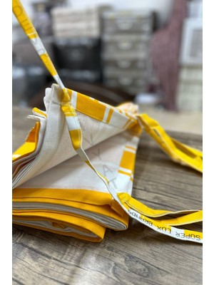 Devrim Olivya Tekstil Sarı-Beyaz Çizgili Özel Dikim Lüks Branda Balkon Perdesi