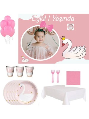 Hayaller Dükkanı Afiş Li Kuğu Doğum Günü Konsepti, Parti Seti 8 Kişilik