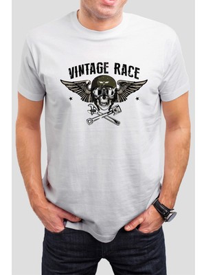 T-35 Vintage Race Baskılı Beyaz Unisex Tişört C618