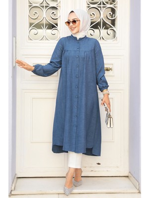 Neva Style Düğmeli Indigo Mavisi Tesettür Tunik 5642IM