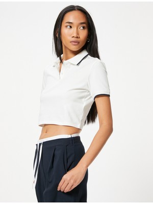 Koton Basic Polo Yaka Crop Tişört Kısa Kollu Pamuklu Regular Fit