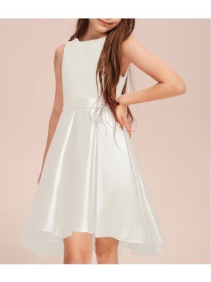 Nsm Kız Çocuk Ekru Zarif Kısa Asimetrik Elbise Doğum Günü Balo Mezuniyet Elbise