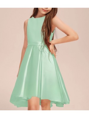 Nsm Kız Çocuk Mint Yeşili Zarif Kısa Asimetrik Elbise Doğum Günü Balo Mezuniyet Elbise