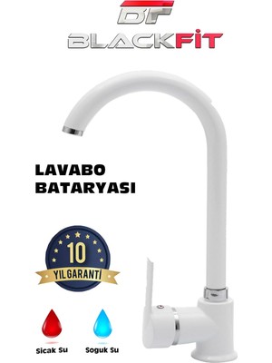 Blackfit Delta Lüks Çift Su Girişli Beyaz Banyo Lavabo Bataryası