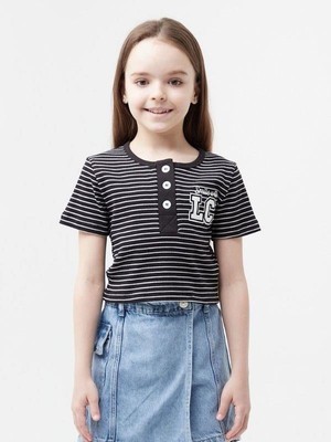 Zekids Kız Çocuk Lc Aplikeli Çizgili Crop T-Shirt