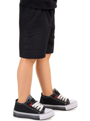 Kiko Kids Tinna Bağcıklı Erkek Bebek Keten Spor Ayakkabı Siyah