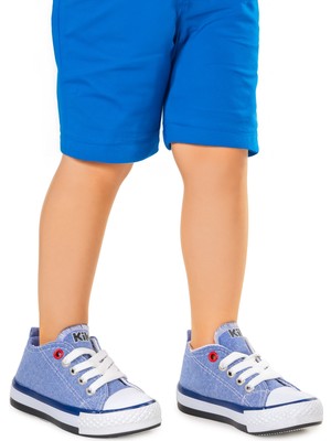 Kiko Kids Tinna Bağcıklı Erkek Bebek Keten Spor Ayakkabı Kot Mavi