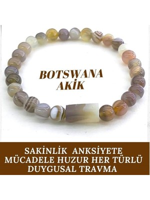 Gizemli Doğal Taş Botswana Akik Sakinlik Anksiyete  Huzur Her Türlü Duygusal Travma Kolye-Bileklik Set