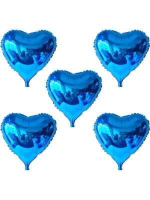 Kidspartim 10 Inç Mini Kalp Folyo Balon Mavi 5 Adet