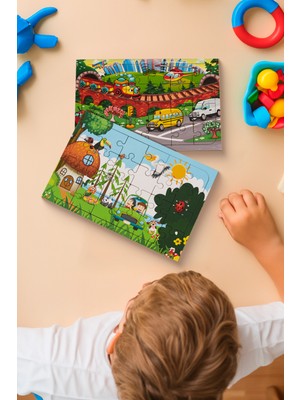 Hoby Games Okul Öncesi Başlangıç Yapboz Taşıtlar Ve Hayvanlar Alemi Ahşap Puzzle Set