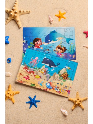 Hoby Games Okul Öncesi Başlangıç Yapboz Sevimli Okyanus Ve Dalgıç Ahşap Puzzle Set