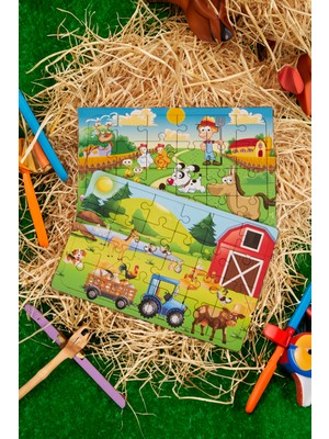 Hoby Games Okul Öncesi Başlangıç Yapboz Çiftliğim Ve Çiftlik Ahşap Puzzle Set