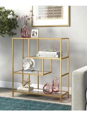 Tino Furniture Daniel Gold Metal Cam Raflı Konsol Dresuar