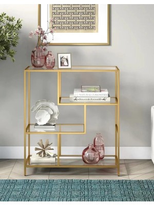 Tino Furniture Daniel Gold Metal Cam Raflı Konsol Dresuar