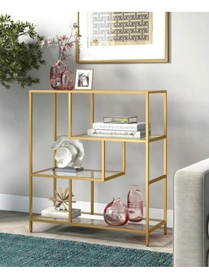 Tino Furniture Daniel Gold Metal Cam Raflı Konsol Dresuar