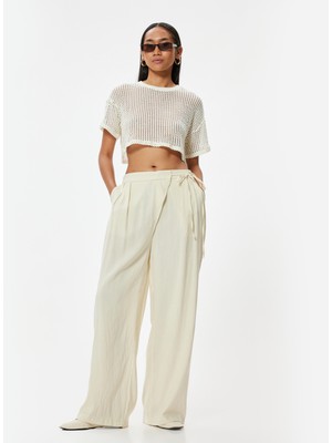 Koton Kruvaze Bol Paça Pantolon Keten Viskoz Karışımlı Cepli