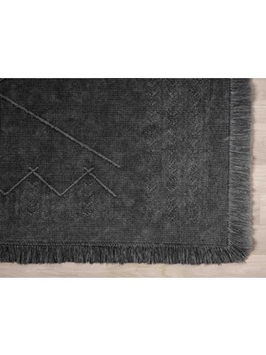 Carpetrium Home Antique Mnc Antrasit Grey - Dört Tarafı Saçaklı Pamuklu Yıkanabilir Kilim